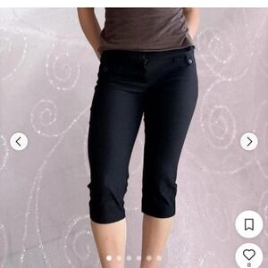 Black Y2K capri pants business casual with waist button detail